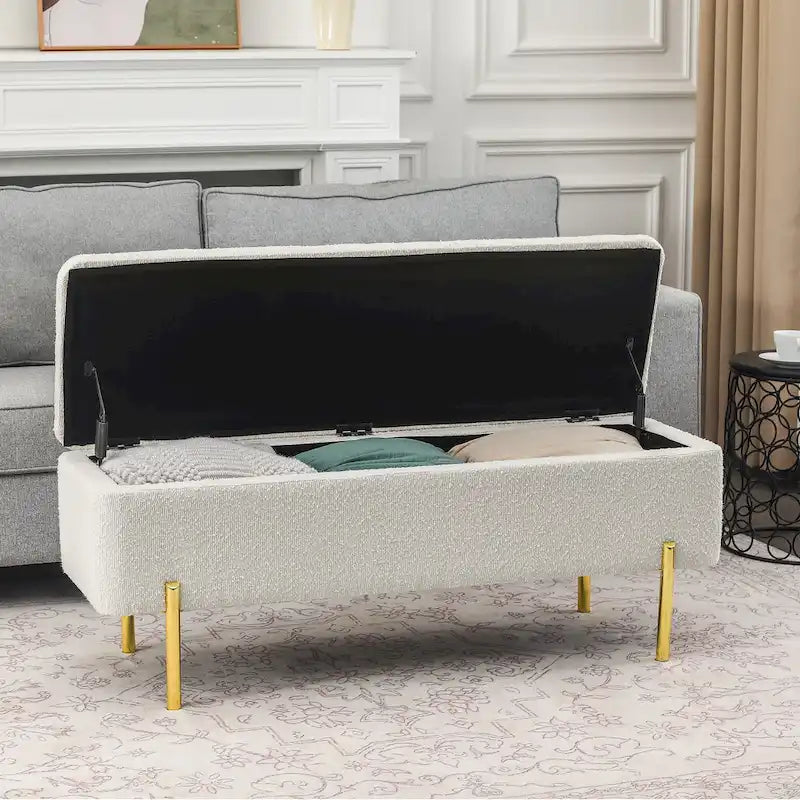 Banc coffre de rangement Adeco 47 pouces, banc de bout de lit rembourré