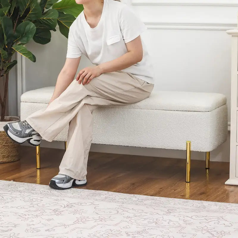 Banc coffre de rangement Adeco 47 pouces, banc de bout de lit rembourré