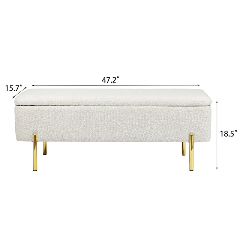 Banc coffre de rangement Adeco 47 pouces, banc de bout de lit rembourré