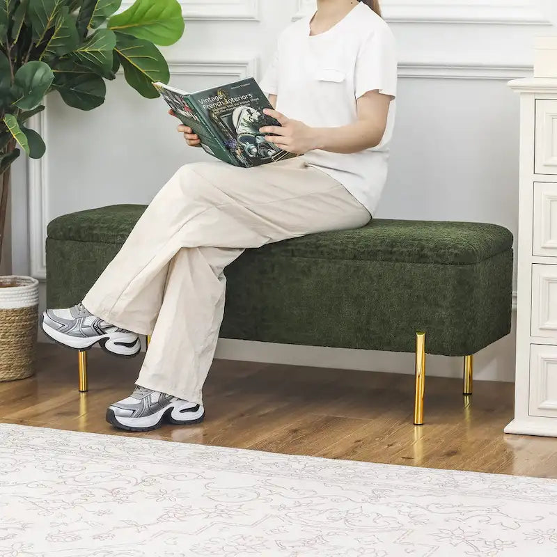 Banc coffre de rangement Adeco 47 pouces, banc de bout de lit rembourré