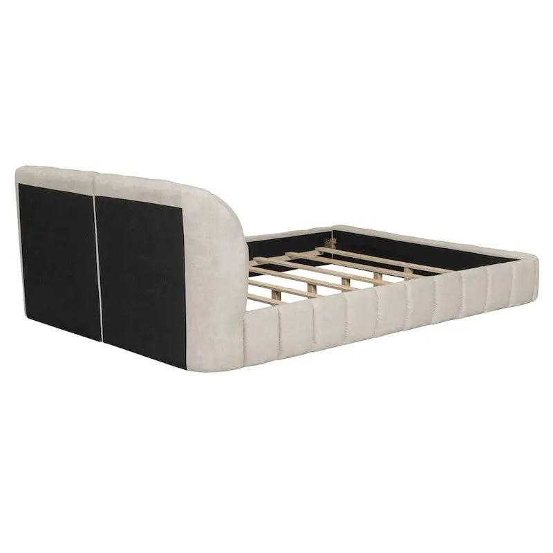 Lit plateforme rembourré Queen Size en tissu épais